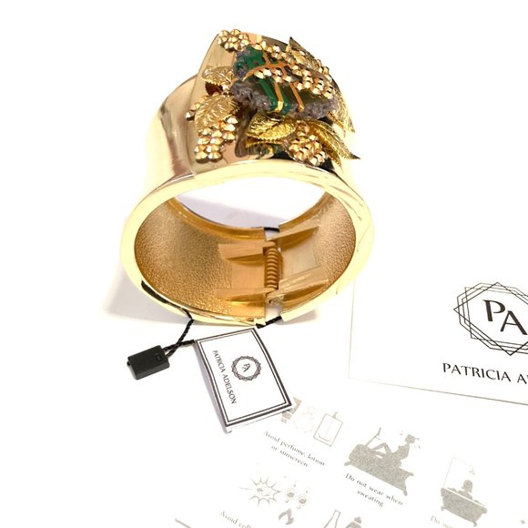 Gold Plated Bangle with Green Agate Stone - Picture 4 of 7